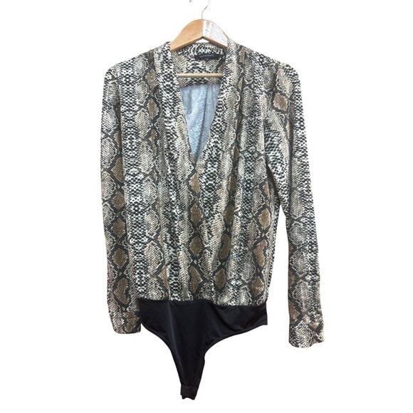 Oliveaceous Snake Print Long Sleeve Bodysuit Medium - Picture 1 of 10